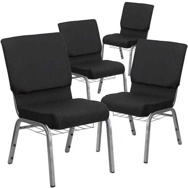 Flash Furniture 18.5"W Black Fabric Church Chair w/ Book Rack, 4PK 4-FD-CH02185-SV-JP02-BAS-GG - main
